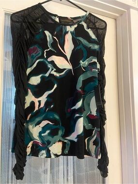 BOLD elements Abstract Long Sleeve Blouse in Black & Green Size Medium